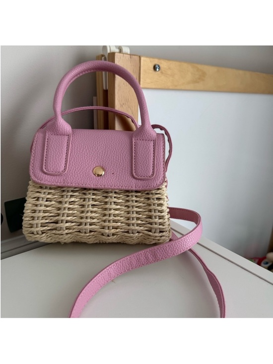 Handbags - Pink Straw Woven Top-Handle Crossbody Bag
